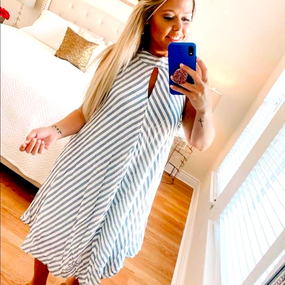 Blue striped dress nwt midi summer halter tie back nautical